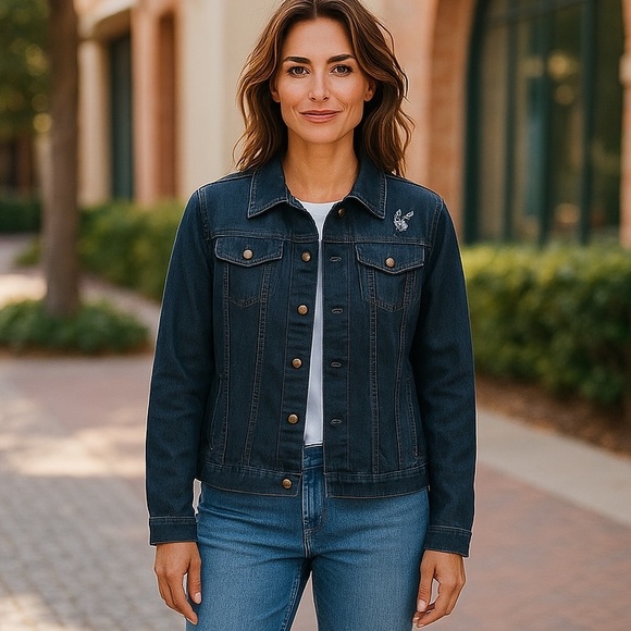Cappagallo jean jacket with flower embroidery trim - Picture 1 of 9